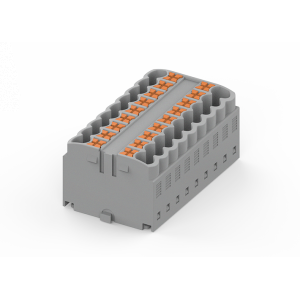 Проходной блок TPA2.5-18-GY, Проходной блок, 18 точек подключения, тип фиксации провода: push-in, номинальное сечение: 2,5 мм кв., 24A, 450V, цвет: серый