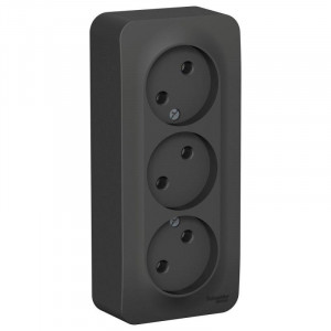 Розетка 3-м ОП Blanca 16А IP20 250В без заземл. без защ. шторок с изолир. пластиной антрацит SE BLNRA000316