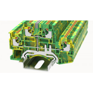 Заземляющая клемма DSKK1.5-PE-01P-1C-00Z(H), Заземляющая этажная клемма, 2 этажа, тип фиксации провода: Push-in, номинальное сечение: 1.5 мм кв., ширина: 3,5 мм, цвет: желто-зеленый, тип монтажа: DIN35,