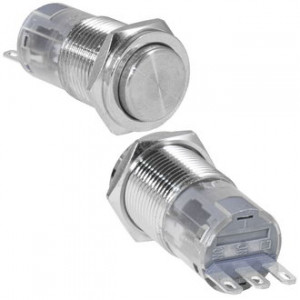 LAS2GQPH-11/N ON-(ON), Кнопка антивандальная металлическая без фиксации, 3А 250В, резьба М16