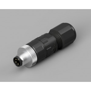 Вилочный разъем PB-M8A-04P-MM-SL7001, Вилочный разъем на кабель, 4 полюса, M8, прямой, винтовая фиксация провода, A-Code, диаметр кабеля: 4,0-6,0 мм, сечение: 0,25 - 0,34 мм кв., 3А, 60V, пластик