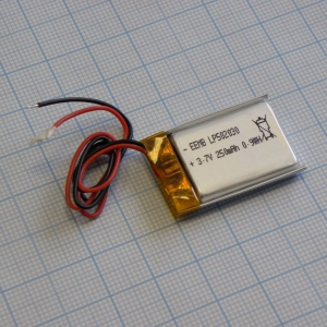 LP502030-PCM-LD, Li, Pol аккумулятор типоразмера призма, 3.7В 0.25 Ач, провода + схема защиты, -20...60 °C