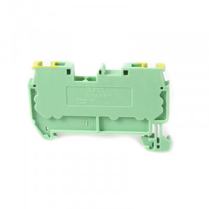 Заземляющая клемма JUT14-2.5PE, Заземляющая клемма, тип фиксации провода: пружинный, номинальное сечение: 2,5 мм кв., 800V, ширина: 5,2 мм, цвет: желто-зеленый, тип монтажа: DIN35