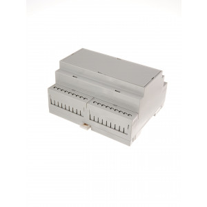 D6M-RU, Корпус на 6 модулей для установки на DIN-рейку, размеры: 90,2х57,5х106,25 мм, мат.: ABS-UL-94V0, цвет: светло-серый RAL7035. Под клеммные блоки шаг 5.08мм. Аналог корпуса Gainta D6MG