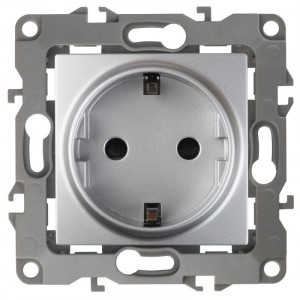 12-2102-03 Розетка 2P+E Schuko со шторками, 16A-250В, IP20, 2, алюминий (10/100/2800) Б0014689