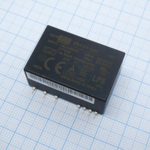 IRM-01-24S, AC-DC, 1Вт, вход 85…305В AC 47…63 Гц, 120...370B DC, выход 24В/42мА, изоляция 3000В AC, в корпусе на плату 33.7х22.2х15мм, -30...+85°C, SMD