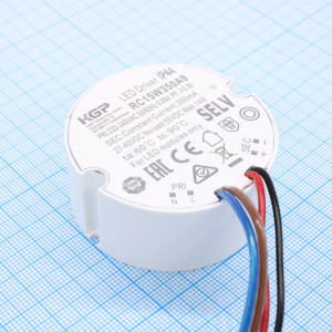 RC15W350A9, AC-DC, 15Вт, токовый выход, вход 198…264В AC, выход 350мА/27…420, ККМ, в кожухе Ф50х21мм, -20…+60°С