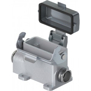 Открытое основание разъема 76.440.1535.0, Основание разъема на панель, открытое, типоразмер 10A, без уплотнителя, 2 кабельных ввода M20x1,5, IP54, с одной защелкой, с защитной крышкой, материал корпуса: алюминиевый сплав