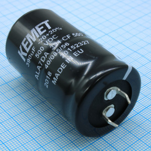 ALA7DA391CF500, Конденсатор алюминиевый  электролитический 390мкФ 500В ±20% (30 X 55мм) защелкиваемые выводы 10мм, 0.636Ом, 2100мА, 13000ч, 85°С россыпь