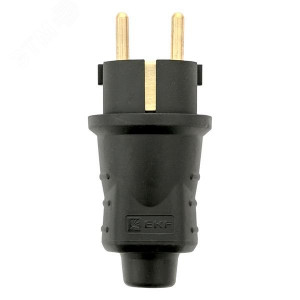 Вилка прямая 16А 2P+PE 230В IP44 каучук черн. RPS-011-16-230-44