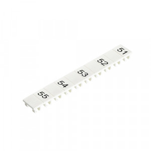 Маркировка для клемм (полоска) M1.517.0401.4, Маркировочные шильдики, для клемм сечением 2,5 мм.кв., боковая / верхняя, 10 шильдиков, нанесенные символы: 51, пробел,52, ,53, ,54, ,55, с горизонтальным расположением, размер шильдика: 4,8 x 8,3 мм, цвет: белый