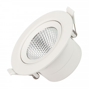 Светильник LTD-POLAR-TURN-R105-10W Day4000 (WH, 36 deg, 230V) 032311, Встраиваемый поворотный светильник "даунлайт". Мощность 10 Вт, св. поток 900 лм, 90 лм/Вт, дневной 4000 K, CRI>80, UGR<19, угол 36°, напряжение питания 230 В. Белый круглый корпус из теплопроводящего полиамида, степень защиты IP20, угол поворота оси 30°.
