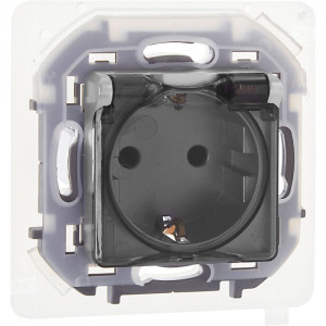 Розетка 1-м СП Inspiria 16А IP44 250В 2P+E защ. шторки с крышкой немецк. стандарт механизм алюм. Leg 673742