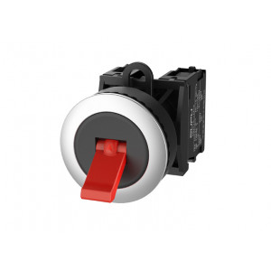 Тумблер (красный) TS2520-0PL10-R20, Тумблер, с блокировкой, без подсветки, утопленное алюминиевое переднее кольцо, с плавным нажатием, с контактной группой 2NO, диаметр головки кнопки 36 мм, диаметр посадочного отверстия: 22 мм, цвет: красный