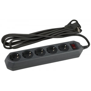 Удлинитель с сетевым фильтром 5х1.5м с заземл. 10А IP20 USF-5es-1.5m-B ПВС 3х0.75 с выкл. черн. Б0019032