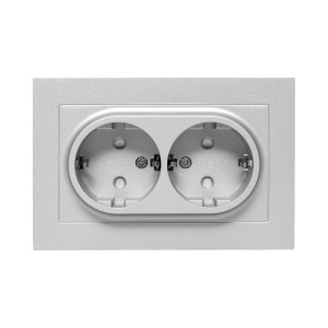 Механизм розетки двойной, 16А, с заземлением, со шторками, с рамкой, алюминий Эпика EKF UP1-SOA-211