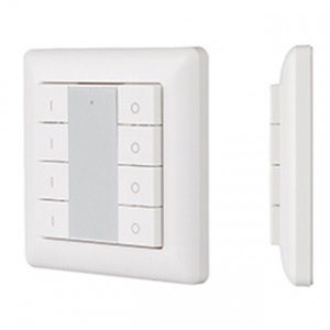 KNOB SR-2853K8-RF-UP WHITE, 4-зонный накладной диммер-выключатель, работает по радиоканалу (короткое нажатие - вкл, длинное нажатие - диммир-е). Используется с контроллерами серии SR-1009х. Питание - литиевая батарейка 3V CR2450. К одному контроллеру SR-1009х можно привязать неск. п
