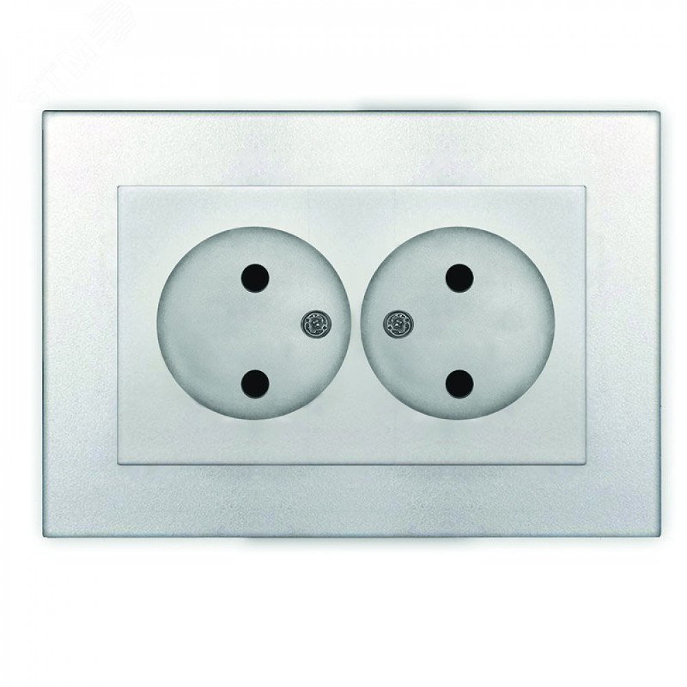 Изображение товара Двухместная розетка UNIVersal серия Афина б/з с еврослотом 220В 16А серебро