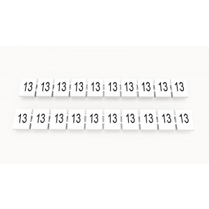 Маркировка (в кассетах) ZB8-10P-19-32Z(H), Кассета с маркировочными шильдиками, для клемм сечением 6 мм.кв., верхняя, 10 шильдиков, нанесенные символы: 13, с вертикальным расположением, размер шильдика: 7,45 x 10,7 мм, цвет: белый