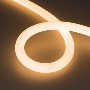 Лента герметичная MOONLIGHT-SIDE-FP-X1088-D25mm 24V Warm2700 (20 W/m, IP65, 5m, wire x1) 038869, Гибкая герметичная лента (неон серии MOONLIGHT), сечение 25х25 мм. Светодиоды CSP 1088 шт/м. Цвет свечения ТЕПЛЫЙ БЕЛЫЙ (2700 К), индекс цветопередачи CRI>90, световой поток 1100 лм/м, угол излучения 360°. Мощность 20 Вт/м, питание 24 В. Класс пылевлагоза