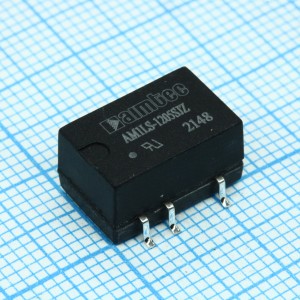 AM1LS-1205SJZ, DC/DC, 1Вт, вход 10.8…13.2В, выход 5В/0.02…0.2А, изоляция 1500В DC, КПД 82%, максимальная емкостная нагрузка не более 2400мкФ, для поверхностного монтажа, 13.2x11.4x7.25мм, -40…105°C, пластик