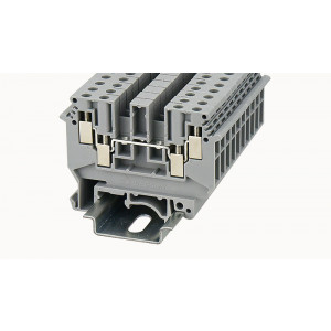 PCDK4-01P-11-00Z(H), Проходная клемма, 4 точки подключения, тип фиксации провода: винтовой, номинальное сечение: 4 мм кв., 32A, 800V, ширина: 6,2 мм, цвет: серый, зажимная клетка - латунь, винтовая перемычка, тип монтажа: DIN35