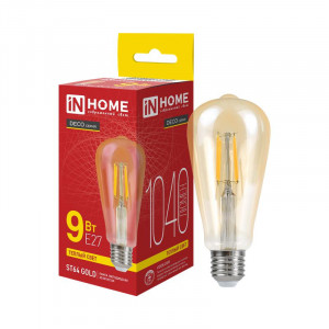 Лампа светодиодная LED-ST64-deco gold 9Вт цилиндр золотая 3000К тепл. бел. E27 1040лм 230В 4690612035659