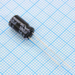 SK016M101E11PKKKS00R, Конденсатор алюминиевый электролитический 100мкФ 16В ±20% (6.3х11мм) радиальный 2.5мм 151мА 2000час 105°C россыпь