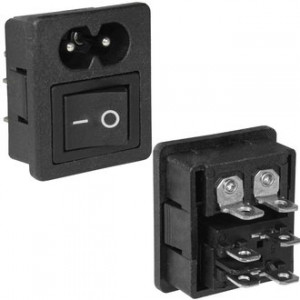AC-044, Разъем питания серии AC, вилка 2-х полюсная на защелках, с выключателем, 10А 250В