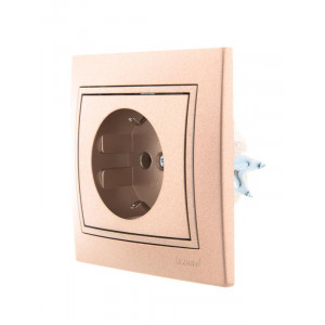 Розетка 1-м СП Mira 16А IP20 с заземл. со вставкой керамика свет. корич. перламутр. 701-3131-122