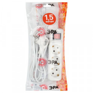 Удлинитель электрический UX-3es-1.5m с заземлением с выключателем 3 розетки 1.5м ПВС 3х0.75кв.мм 10А Б0057740