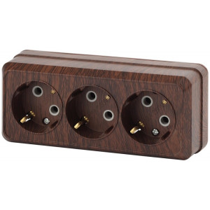 Розетка Quadro 2-206-10 с заземлением трехместная 3х2P+E, 16А-250В, IP20, ОУ, венге Б0053824