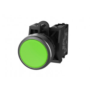 Кнопка плоская (зеленая) TS2010-0AM20, Кнопка круглая плоская, без блокировки, без подсветки, пластиковое переднее кольцо, без контактной группы, диаметр головки кнопки 29,5 мм, диаметр посадочного отверстия: 22 мм, цвет: зеленый