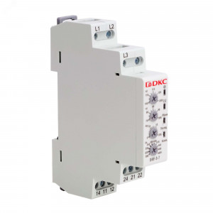 Реле контроля фаз, 3 фазы + N, тип DRF, контроль напряжения , контроль обрыва фаз, котроль чередования фаз, контроль асимметрии, конфигурация контакта 2CO, 120-277В DRF-3-7N