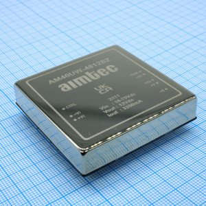 AM40UW-4812SZ, DC/DC, 40Вт, вход 18…75В, выход 12В/3.35А, изоляция 1600В DC, КПД 90%, максимальная емкостная нагрузка не более 2300мкФ, вход On/Off, 2x2", 50.8x50.8x10.2мм, -40…85°C, металл