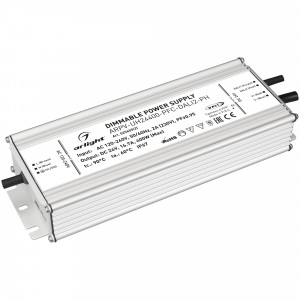 Блок питания ARPV-UH24400-PFC-DALI2-PH (24V, 16.7A, 400W) 025655(2), Диммируемый источник напряжения по протоколу DALI2.0 с гальванической развязкой для светодиодных изделий. Входное напряжение 120-240 VAC. Выходные параметры: 24 В, 16.7 А, 400 Вт. Встроенный PFC >0.95. Герметичный алюминиевый корпус IP 67.