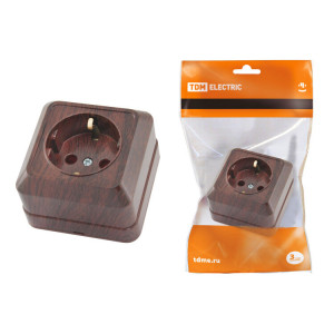 Розетка 2П+З открытой установки IP20 16А, бук "Ладога" SQ1801-0034