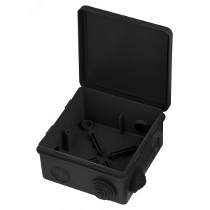 Распаячная коробка ОП 100х100х55мм, крышка, IP54, 8вх., черная, инд. штрихкод SQ1401-0913