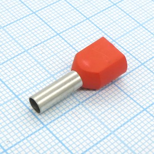 TE  4012  Red, наконечник кабельный торцевой сдвоенный трубчатый с изоляцией, L=23.1/12мм, провод 2х4.0мм2