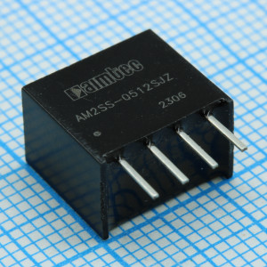 AM2SS-0512SJZ, DC/DC, 2Вт, вход 4.5…5.5В, выход 12В/0.017…0.167А, изоляция 1500В DC, КПД 81%, максимальная емкостная нагрузка не более 560мкФ, SIP4, 11.6x7.55x10.16мм, -40…85°C, пластик