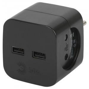 Разветвитель электрический SP-2-USB-B на 2 розетки 220В+ 2xUSB 2400мА без заземл 10А черн. Б0049535