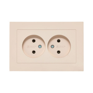 Механизм розетки двойной, 16А, без заземления, без шторок, с рамкой, кремовый Эпика EKF UP1-SOI-200
