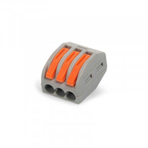 СМК 222-413, Клемма соединительная на 3 контакта, рычажный прижим проводов сечением 0.08-4мм2