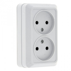 Рим Розетка 2-местная 10А без заземления белая ENR10-102-10