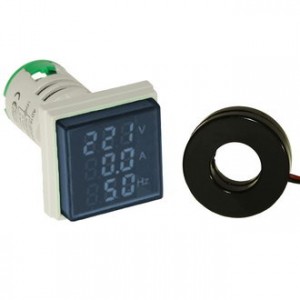 DMS-304, Цифровой LED многофункциональный измеритель AC 60-500В/2-100А/0-99Гц, AD16-22VAHZS, синий, установка на панель в отв d=22мм