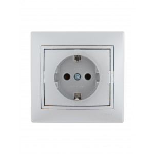 Розетка 1-м СП Mira 16А IP20 с заземл. со вставкой керамика сер. метал. 701-1010-122