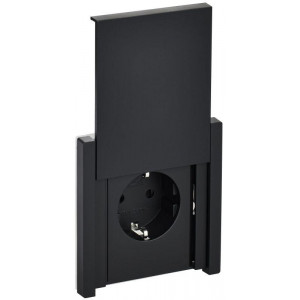 FORTE&PIANO Розетка 1-местная с заземлением с защитными шторками и крышкой безвинтовое крепление 16А IP44 FP119 черный IEK FP-R16-16-1-44-K02