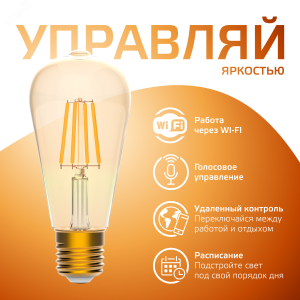 Лампа светодиодная филаментная Smart Home DIM E27 ST64 Golden 7 Вт 1/10/40 1290112