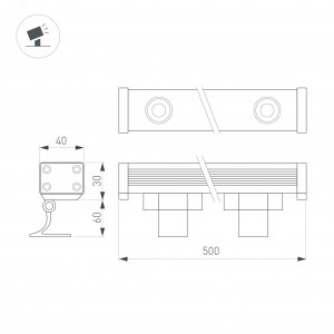 Линейный прожектор AR-LINE-500-12W Day4000 (GR, 15x60 deg, 230V) 041725, Линейный прожектор. Мощность 12 Вт, св. поток 840 лм, 70 лм/Вт, дневной 4000 K, CRI>80, угол 15x60°, напряжение питания 230 В. Серый прямоугольный корпус из алюминия, экран стекло, степень защиты IP65. Размер: длина 500 мм, ширина 40 мм, высота 30 мм.