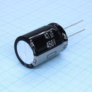 EEUEE2W470S, Конденсатор алюминиевый электролитический 47мкФ 450В 20% (18 X 25мм) радиальные выводы 7.5мм 1200мА 10000час 105°С Россыпь